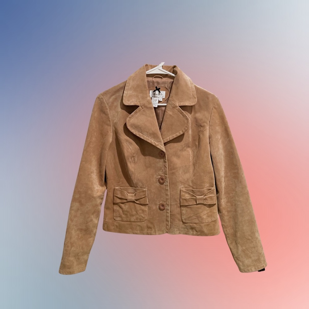 Vintage y2k Live a Little tan, 100% genuine suede leather jacket